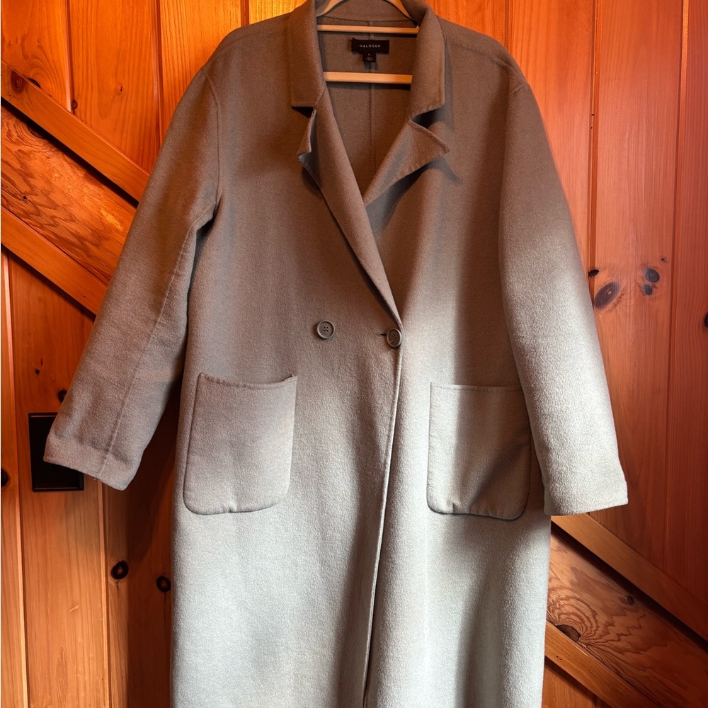 Halogen Mint Green Wool Blend Trench Coat